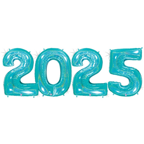 2025 Glitter Teal Blue Number Foil Balloons | 40 Inch