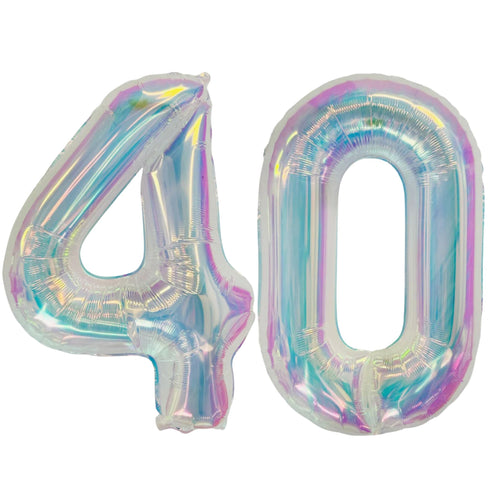 Iridescent Number 40 Balloons | 34 Inch | 40th Birthday Party Decor