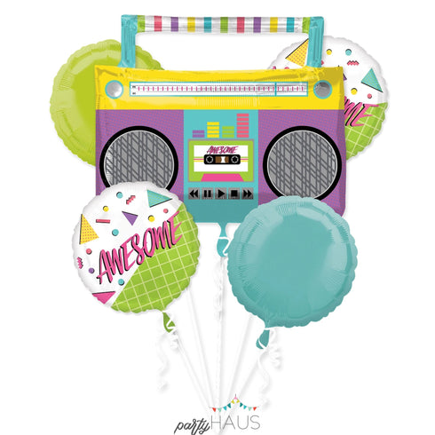 Awesome 1990s Boom Box Foil Balloon Bouquet | Set 5 Balloons