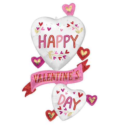 Happy Valentine's Day Balloons | Satin Botanical Hearts | 49 Inch
