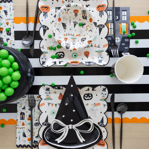 Black, White & Orange Stripe Paper Party Table Runners | Halloween Party | 16 x 120 Inch