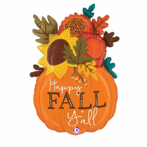 Happy Fall Y'all Pumpkin Vase Foil Balloons | 28 Inch