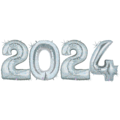 Glitter Holographic Silver Number 2024 Balloons | 40 Inch