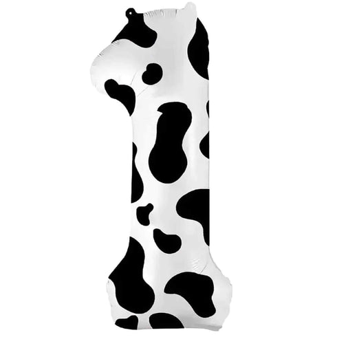 Number 4 Balloons | Black and White Cow Print | 36 INCH