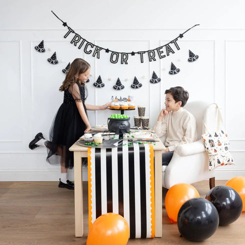 Black, White & Orange Stripe Paper Party Table Runners | Halloween Party | 16 x 120 Inch
