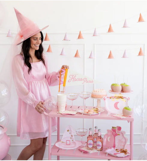 Pink Witches Hat Paper Party Plates | Halloween | Set 8