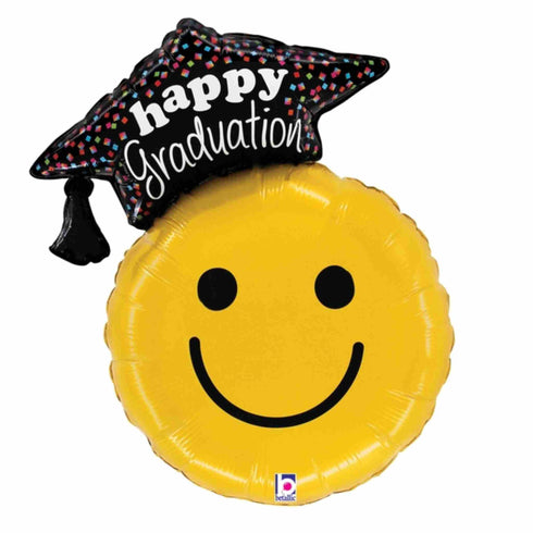 Grad Smiley Face Foil Balloon | Happy Graduation | 26 INCH