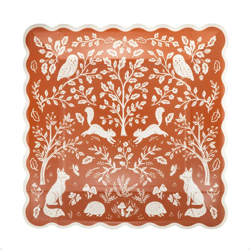 Acorn Grove Woodland Toile Paper Party Plates | Package 8