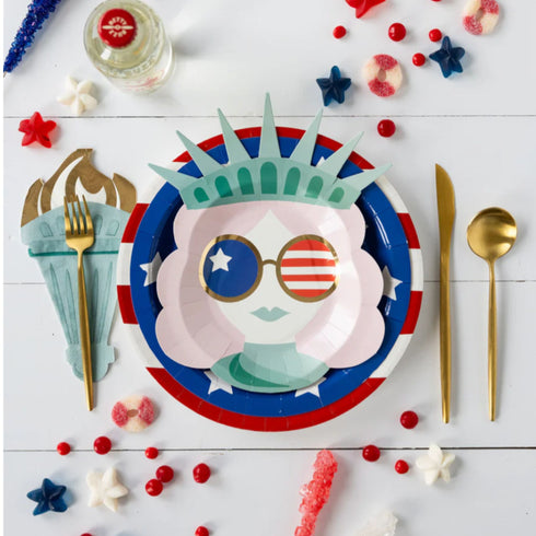 Blue and White Stars Paper Party Plates | Package 8 | 9 Inch