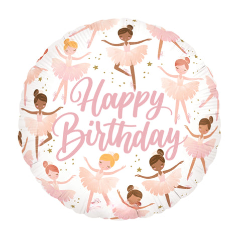 Blush Ballerinas Happy Birthday Foil Balloons | 18 Inch Round | Ballet Birthday