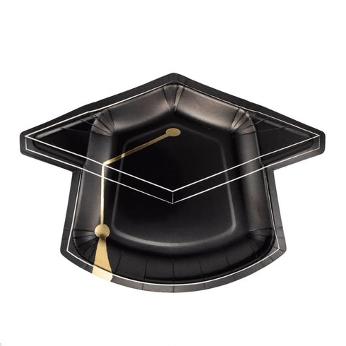 Black Graduation Hat Shaped Paper Plates | Package 8