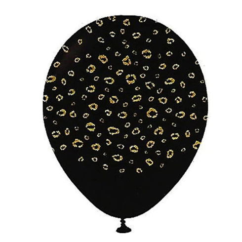 Black With Gold Leopard Spots Animal Print Latex Balloons | 12 INCH | Package 6