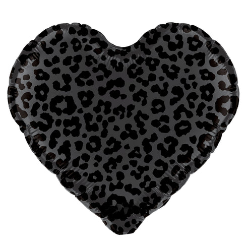 Black Leopard Animal Print Balloon | 18 Inch Heart Shape | Foil Mylar