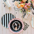 Black Striped Cabana Paper Plates | Gold Trim | 10.75 Inch | Package 8