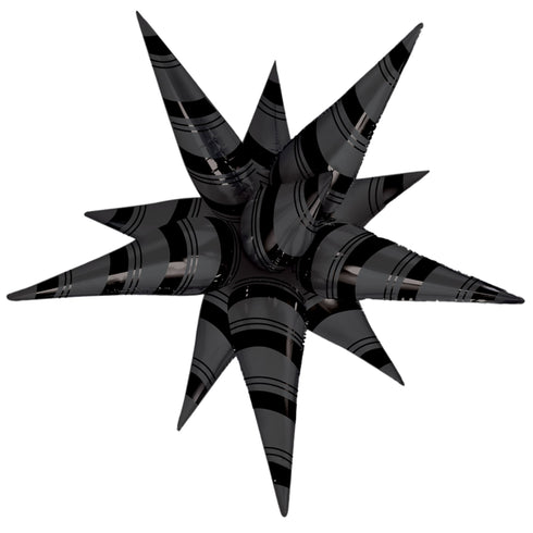 Shiny Matte Black Striped Starburst Foil Balloon | 26 and 40 Inch | Air Fill Only