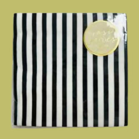 Black White Stripe Paper Napkins | Set 16