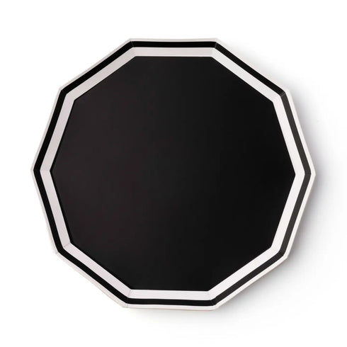 Black White Stripe Decagon Paper Plates | 10.75 Inch | Package 8