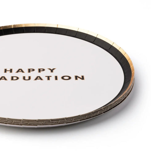 Happy Graduation Black And White Paper Plates | 8 Inch | Package 8