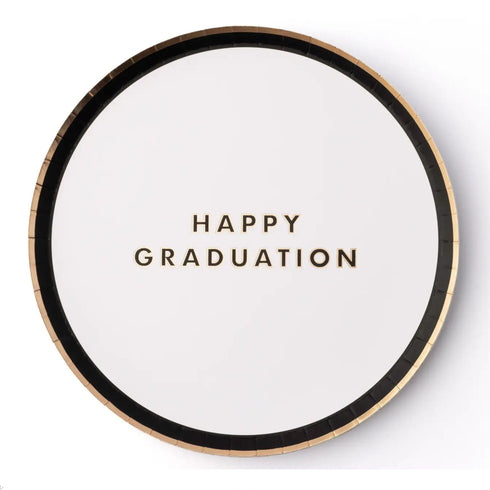 Happy Graduation Black And White Paper Plates | 8 Inch | Package 8