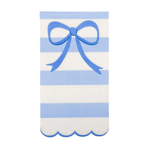 Blue Bow Coquette Stripe Paper Napkins | Scallop Edge | Package 24