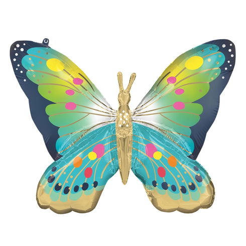 Vibrant Blue Satin Butterfly Foil Mylar Balloons | 30 Inch