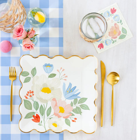 Blue Gingham Paper Table Runner | 16 Inch x 120 Inches