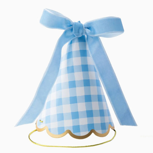 Mini Blue Gingham Birthday Party Paper Hats | Set 8