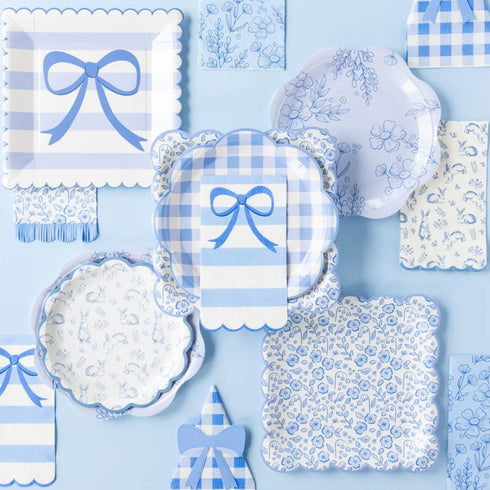 Blue Gingham Scalloped Paper Plates | 9 Inch | Package 8