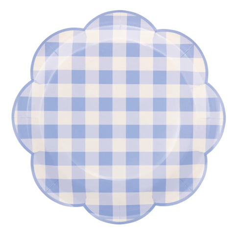 Blue Gingham Scalloped Paper Plates | 9 Inch | Package 8