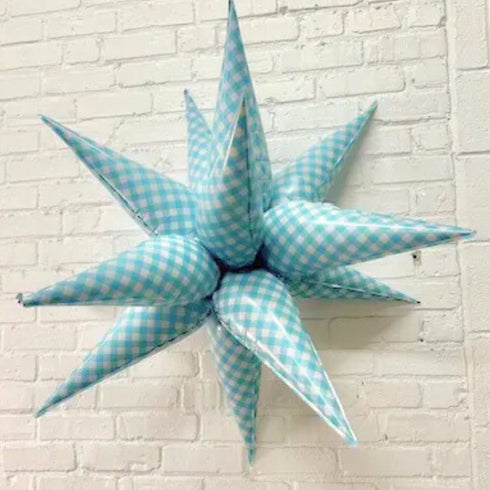 Blue Gingham Starburst Foil Balloon | 40 Inch | Air Fill Only