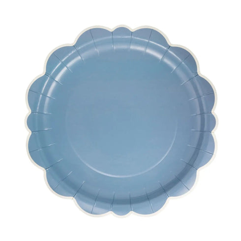 Blue Scallop Paper Plates | Package 8 | Slate Blue & White