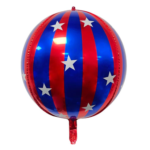 Starry Globe (Sphere) Foil Balloons | Green Stripes with Gold Stars | 15 Inch Orb Shape