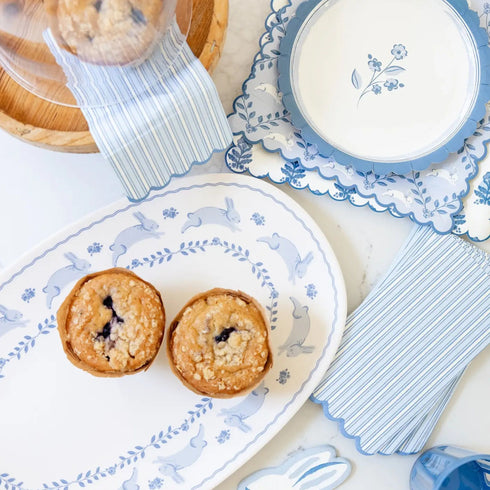 Blue Stripe Paper Napkins | Scallop Edge | Package 24