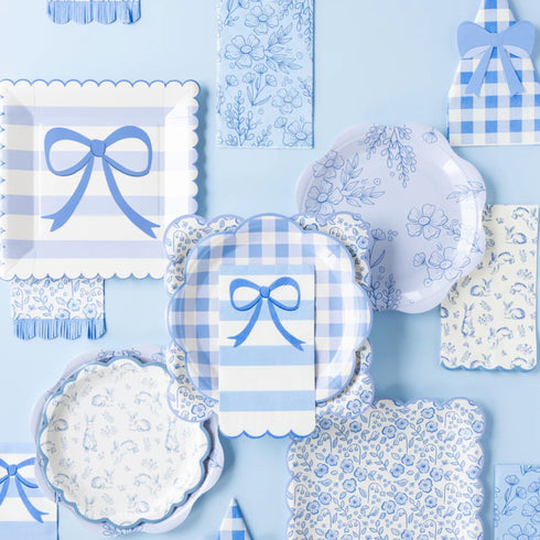 Bunny Blue Toile Easter Paper Plates | Package 8