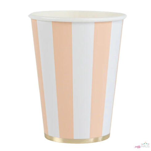 Blush Peach Cabana Stripe Paper Party Cups | Set 8