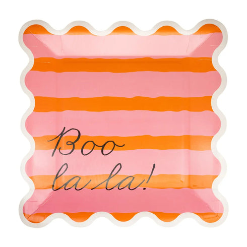 Boo La La Striped Halloween Party Paper Plates | Pink & Orange | Set 8