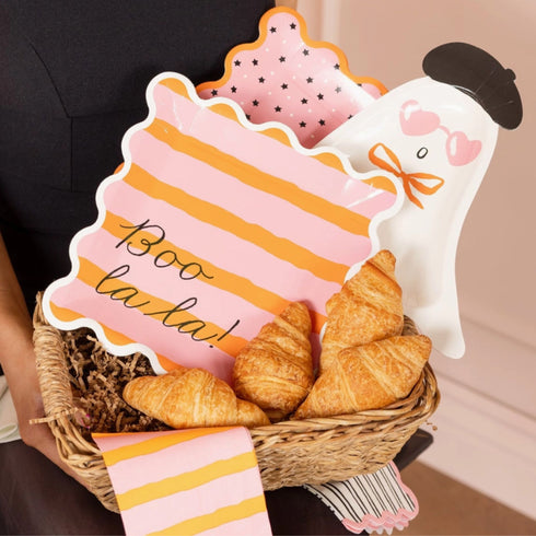 Boo La La Striped Halloween Paper Beverage Napkins | Pink Black & White | Set 24