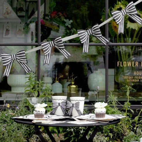 Black Striped Bows Paper Garland Banner | 3D