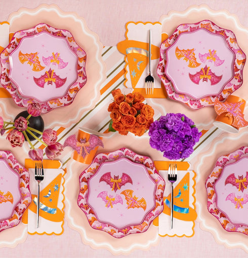 Bats & Bows Paper Dessert Plates | Halloween Party Supplies | Set 8