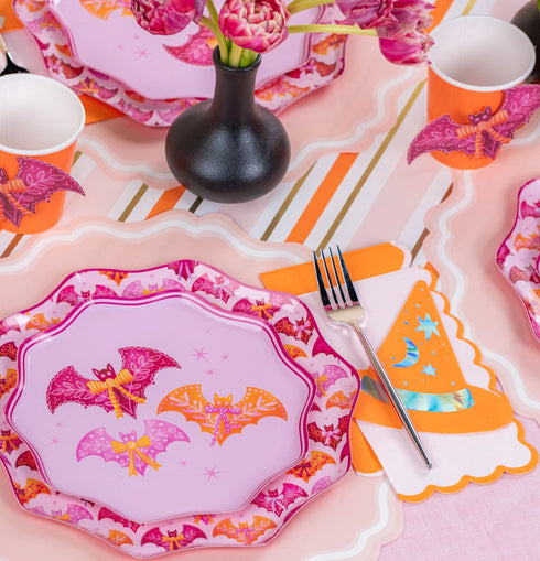 Bats & Bows Paper Dessert Plates | Halloween Party Supplies | Set 8
