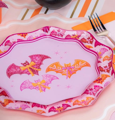 Bats & Bows Paper Dessert Plates | Halloween Party Supplies | Set 8