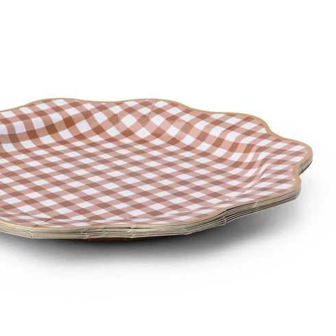 Mocha Brown Gingham Paper Plates | 11 Inch | Package 8