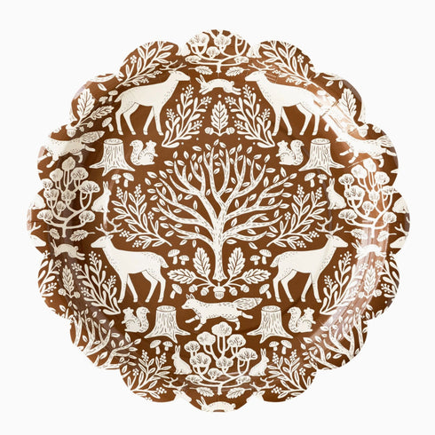 Woodland Toile Paper Party Plates | Package 8 | Brown & White