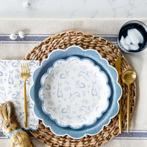 Blue Scallop Paper Plates | Package 8 | Slate Blue & White