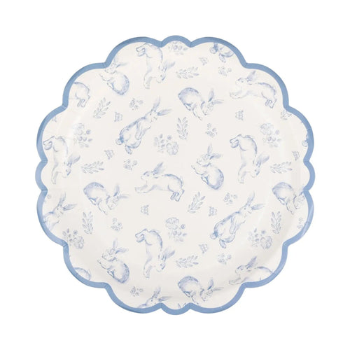 Bunny Blue Toile Easter Paper Plates | Package 8