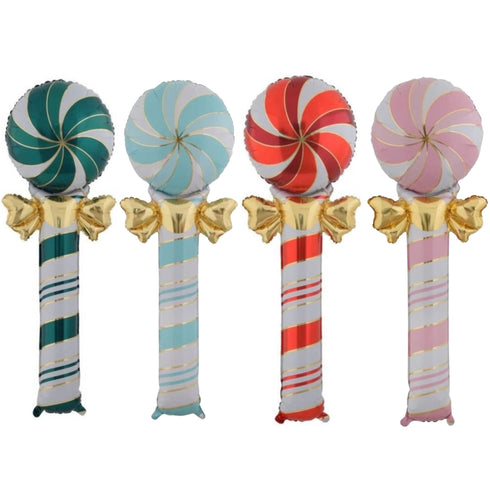 Holiday Candy Lollipop Foil Balloons | 51 Inch | Pink, Green, Red and Blue | Air Fill Only