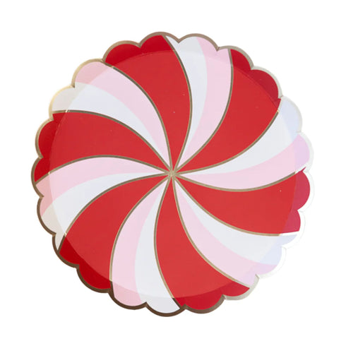 Peppermint Swirl Christmas Scalloped Paper Plates | Package 8