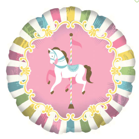 Pink Carousel Horse Foil Balloons | 18 Inch Round