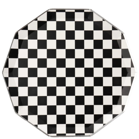 Black and White Checkered Paper Party Plates | Package 8