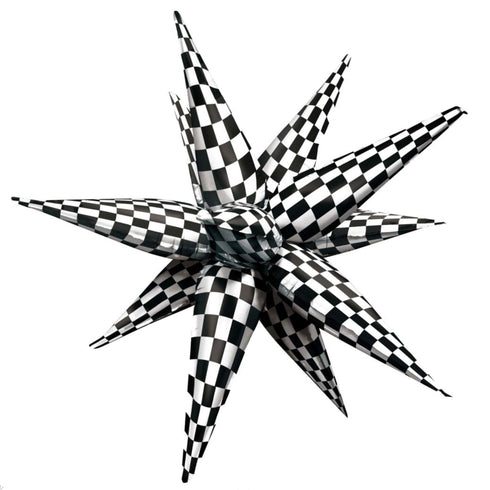 Black Checkered Starburst Foil Balloons | 26 Inch | Air Fill Only